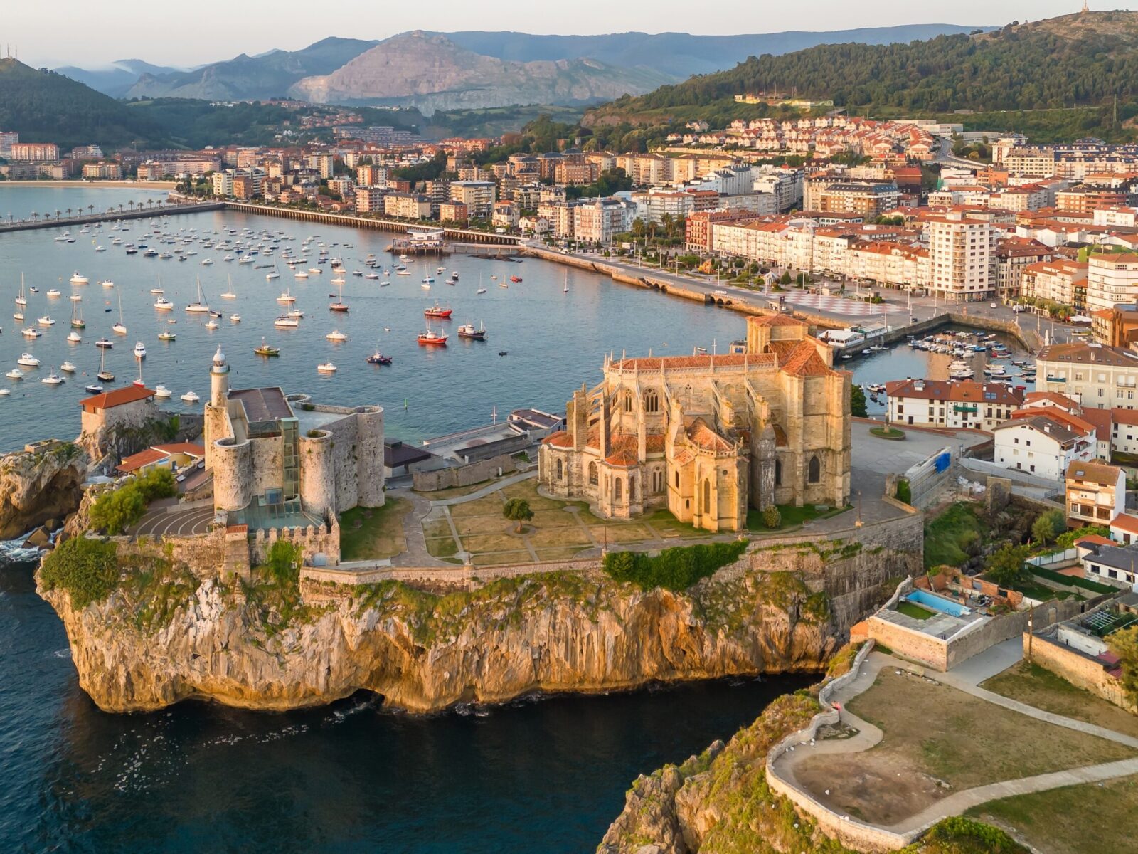 Aerial,View,Of,Castro,Urdiales,At,Sunrise,,A,Picturesque,Port