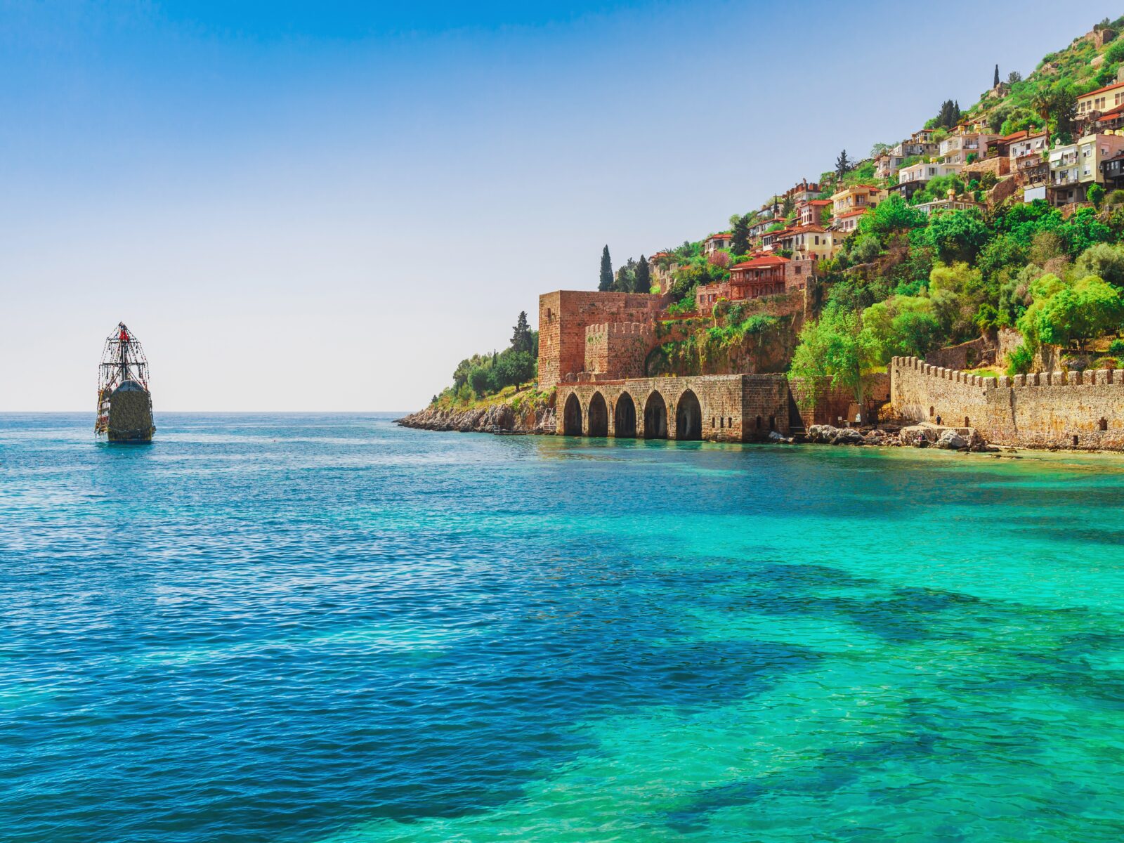 Shipyard,And,Ship,Near,Kizil,Kule,Red,Tower,In,Alanya,