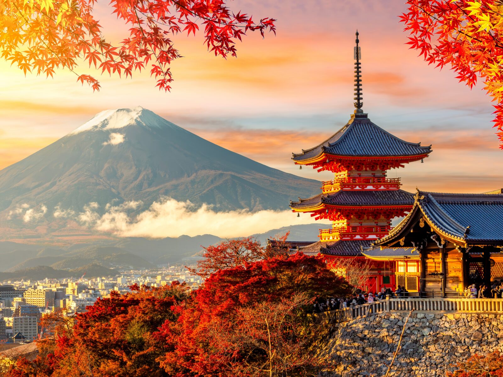 Kiyomizu-dera,Temple,In,Kyoto,And,Mount,Fuji,At,Autumn,Sunset,