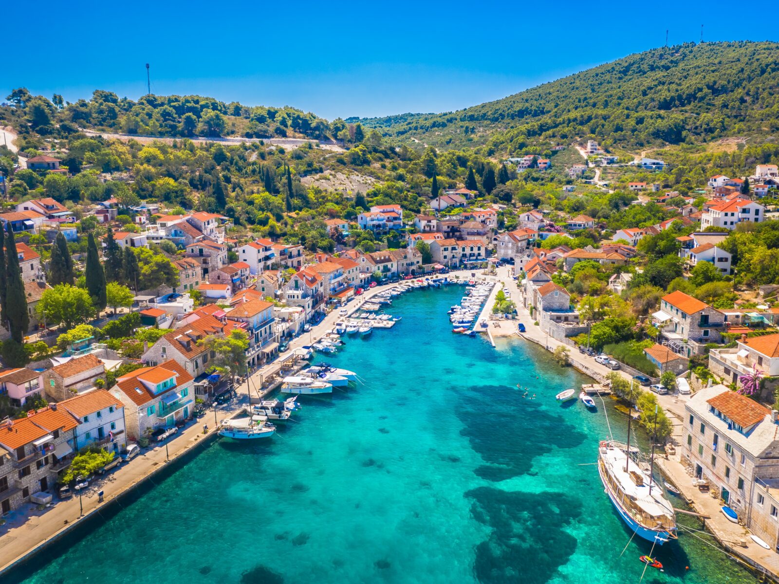 A,Stunning,Aerial,View,Of,Stomorska,On,Solta,Island,,Croatia,