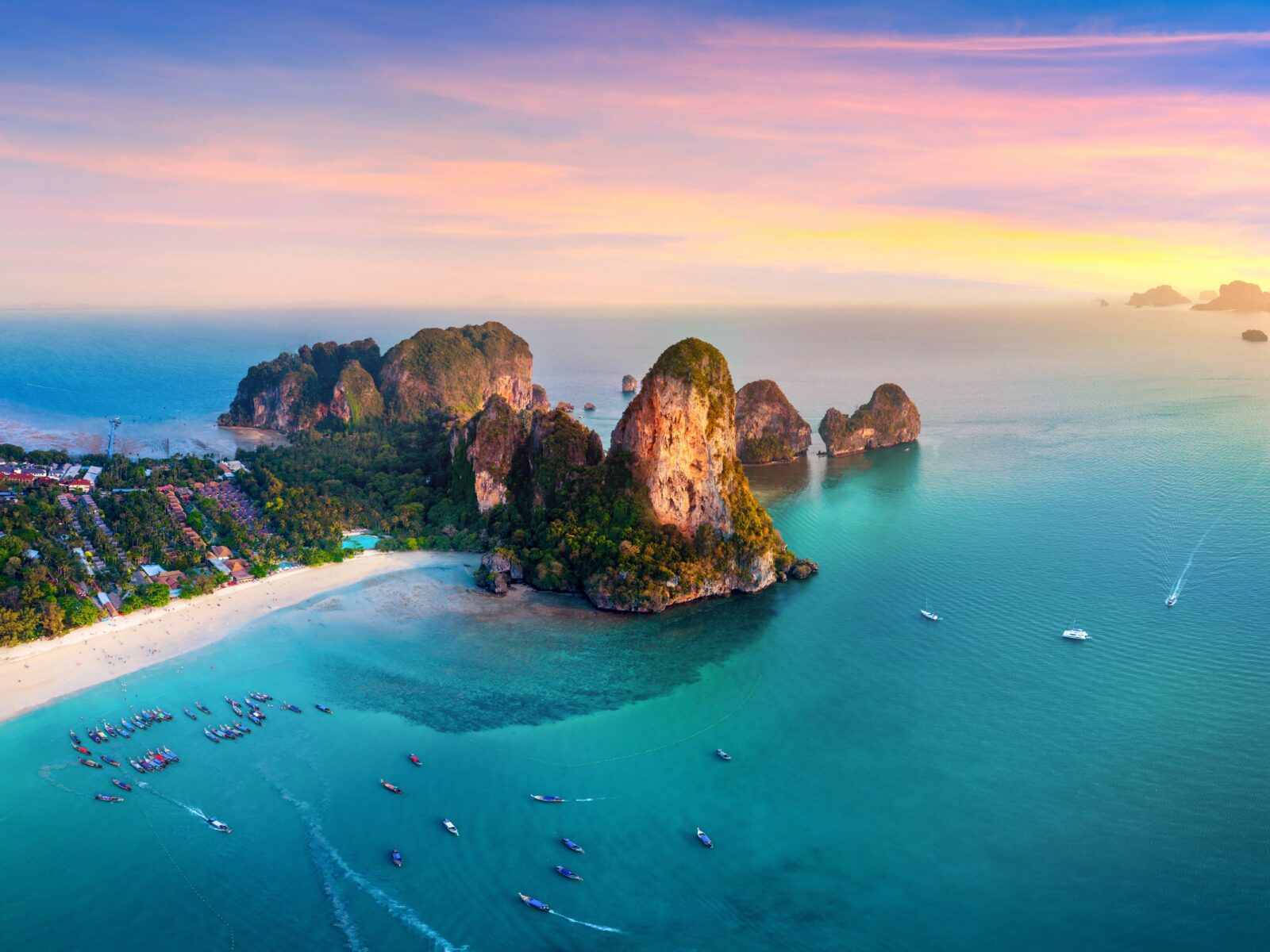 Aerial,Shots,Of,Railey,Beach,At,Sunset,,Krabi,,Thailand.