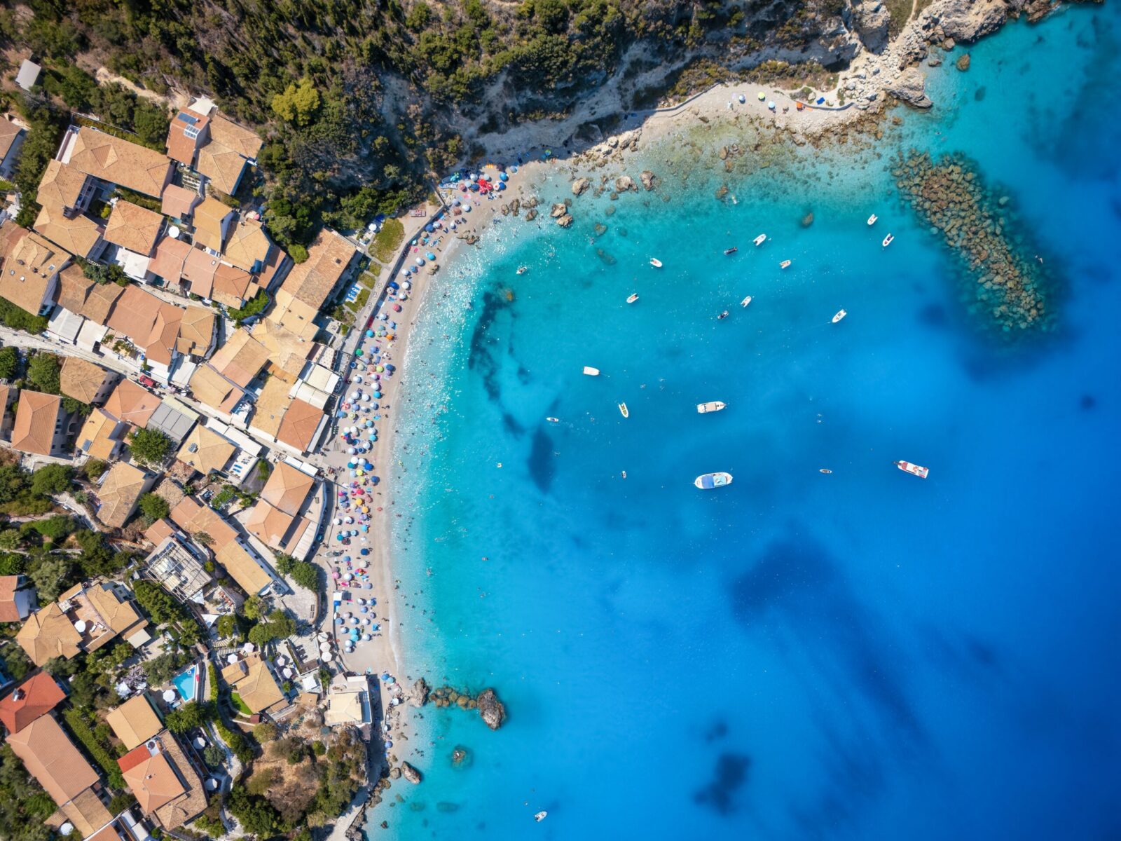 Aerial,Overhead,View,Of,The,Village,Agios,Nikitas,At,The